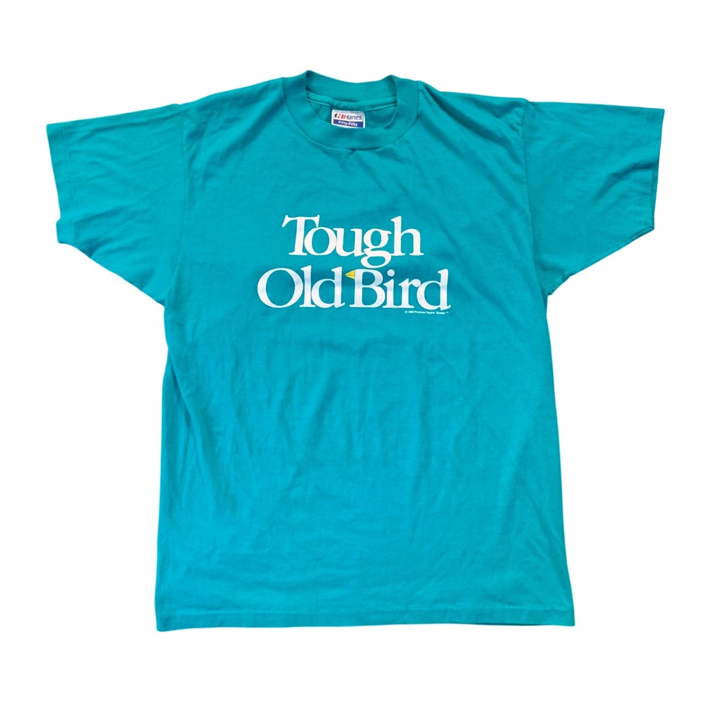 Vintage 1985 Hanes Tough Old Bird T Shirt Teal Green Mens Large Single Stitch